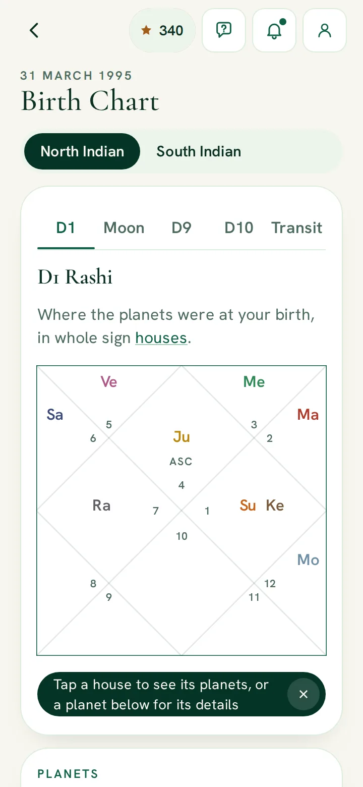 RitamSage app screen: the North Indian birth chart